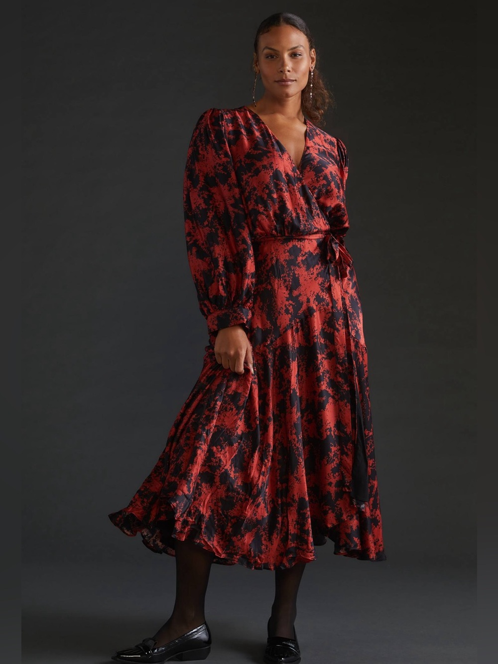 Anthropologie x Caballero Abstract Wrap Midi Dress Red Black Size XS